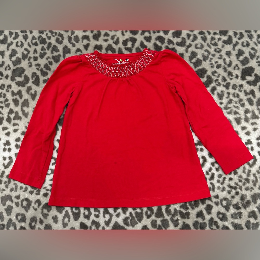 Jumping Beans Smocked Neck Long Sleeve Top in Red Size 4T